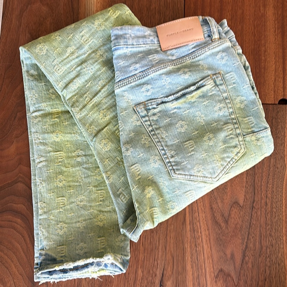 Purple Brand Blue & Green Ombré Skinny Jeans Logo Embroidered